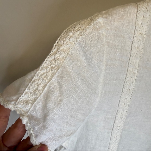 Italian White Linen Short Sleeve Tunic Blouse M Button Back Coastal Cottagecore - Picture 6 of 10